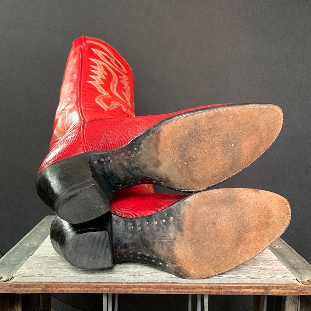 SOLD LARRY MAHAN Vintage Red Lizard Tall Knee High Cowgirl Cowboy Western Boots - Picture 8 of 11